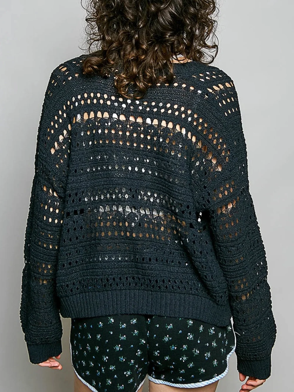 💗Hello Gorgeous! POL Open-Knit Floral Button Cardigan-Black
